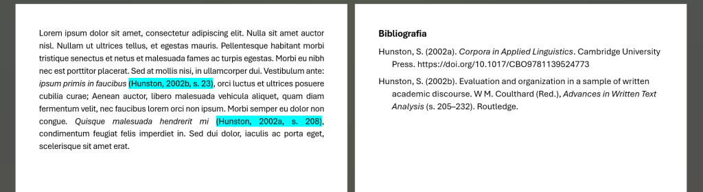 Rysunek 2. Odnośniki bibliograficzne w stylu APA 7 – kilka publikacji jednego autra z tego samego roku